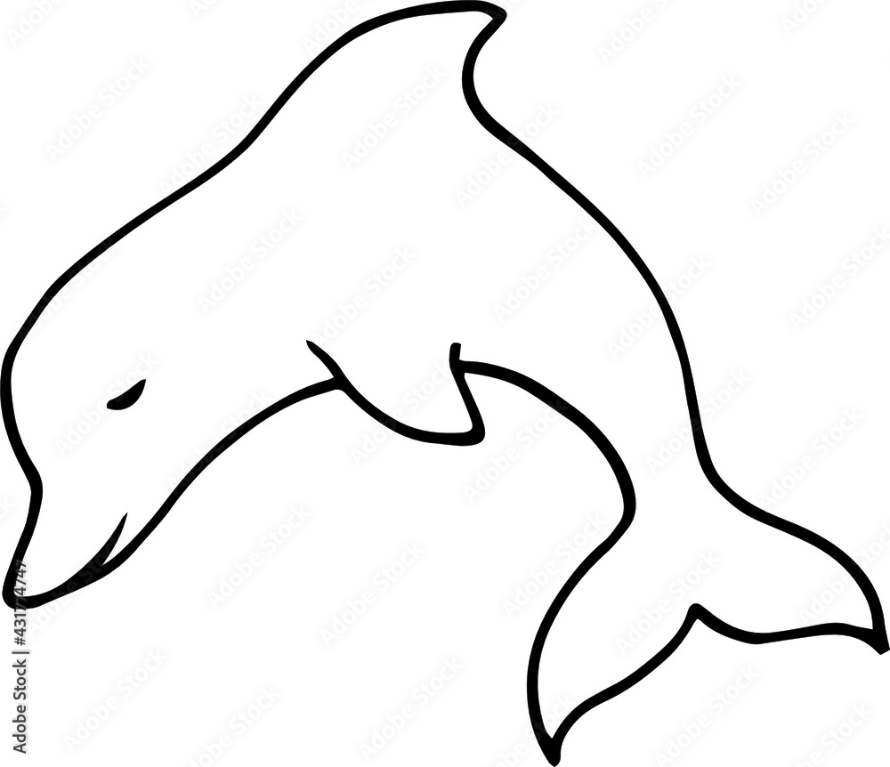 Single element of dolphin jumping in doodle summer set. Hand drawn vector illustration for greeting cards, posters, stickers and seasonal design.