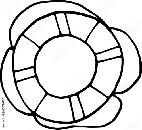 Single element of Lifebuoy in doodle summer set. Hand drawn vector illustration for greeting cards, posters, stickers and seasonal design.
