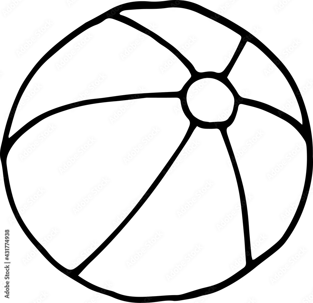 Single element of beach ball in doodle summer set. Single element of beach ball in doodle summer set.