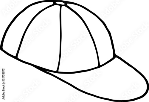 baseball cap vector illustration. Single element of headdress, cap in doodle summer set.