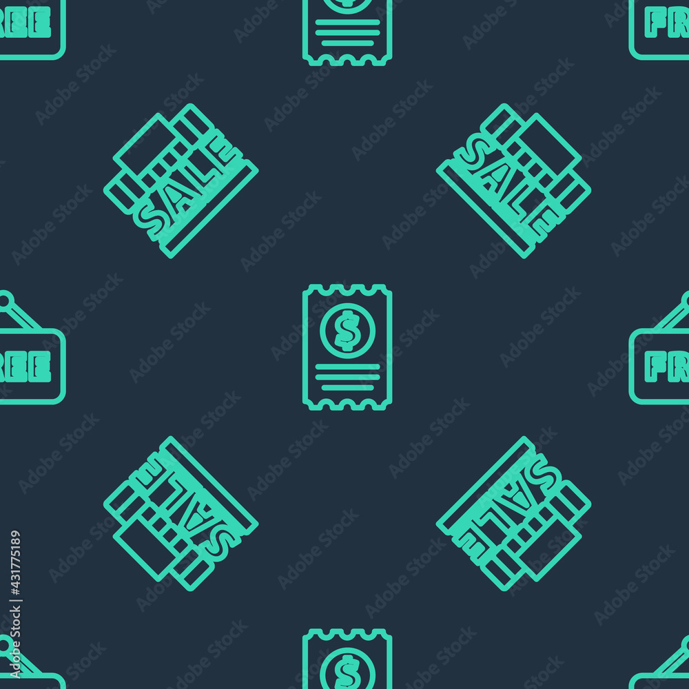 Set line Paper check and financial check, Shopping building sale and Price tag with text Free on seamless pattern. Vector Set line Paper check and financial check, Shopping building sale and Price tag with text Free on seamless pattern. Vector