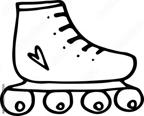 Single element of roller skates in doodle summer set. Hand drawn vector illustration