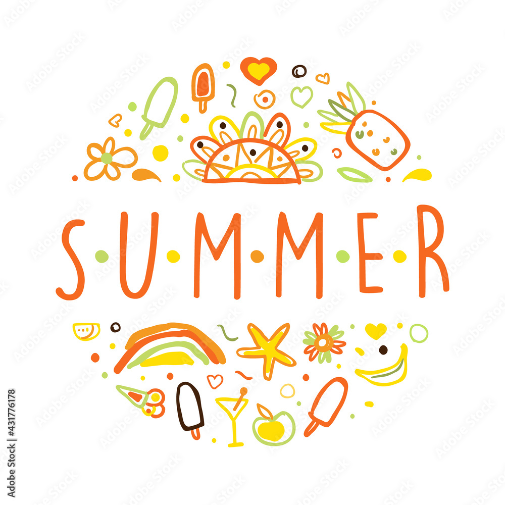 Summer Banner Template with Holiday Symbols Pattern of Round Shape Vector Illustration