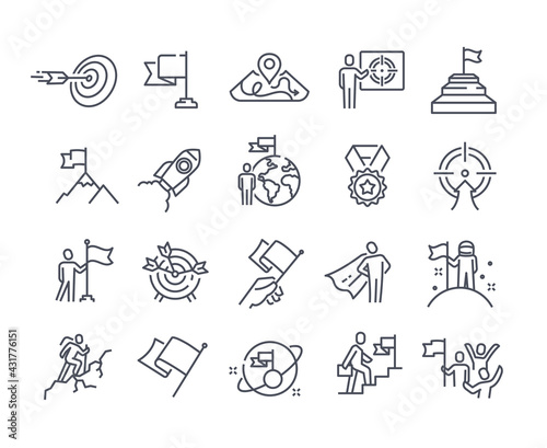 Mission, purpose, objective, aim outline icons