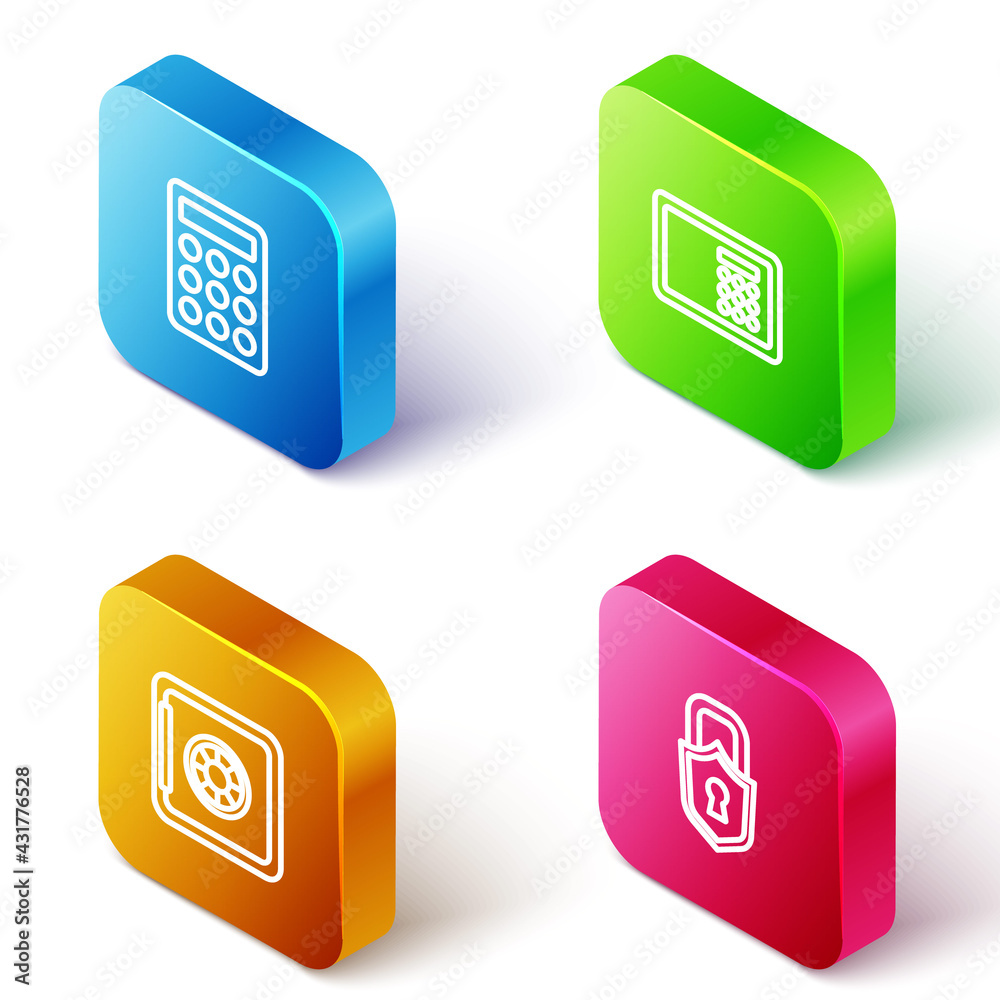 Set Isometric line Password protection, Safe, and Lock icon. Vector Set Isometric line Password protection, Safe, and Lock icon. Vector