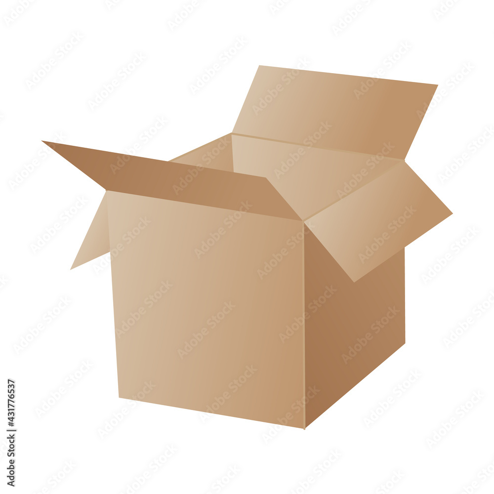 Box. Cardboard box mockup. Mail container. Brown recycling cardboard delivery box or postal parcel packaging, realistic illustration isolated on white background Box. Cardboard box mockup. Mail container. Brown recycling cardboard delivery box or postal parcel packaging, realistic illustration isolated on white background
