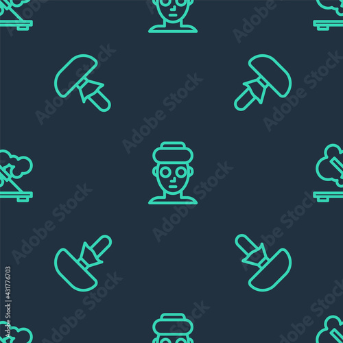Set line Facial cosmetic mask, Mushroom and Scented spa stick on seamless pattern. Vector