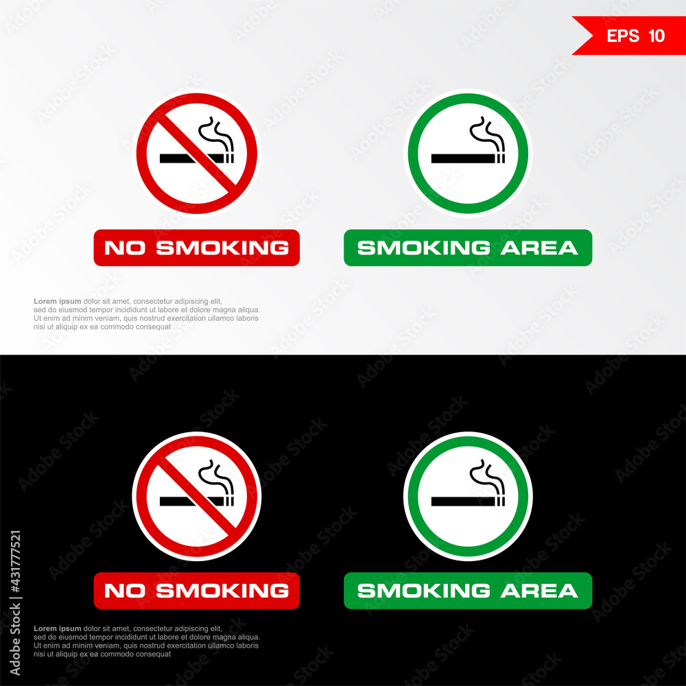 No smoking sign and Smoking area labels No smoking sign and Smoking area labels