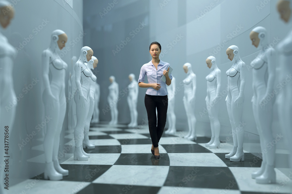 Fototapeta premium businesswoman walks in a human cloning factory