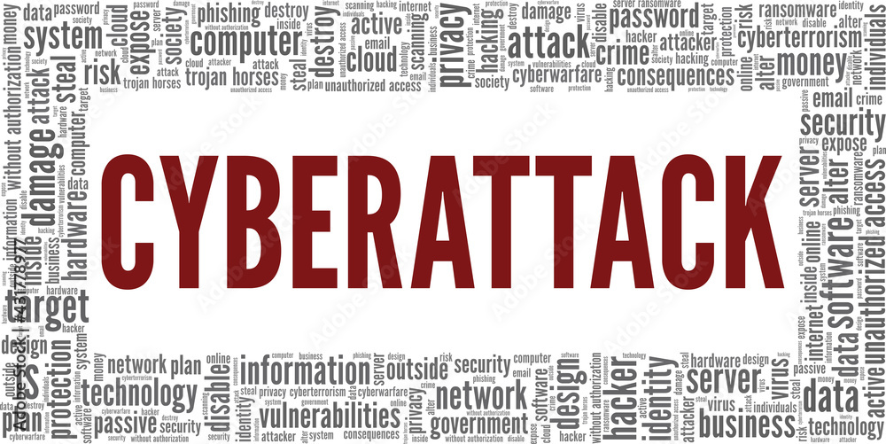 Cyberattack vector illustration word cloud isolated on a white background.