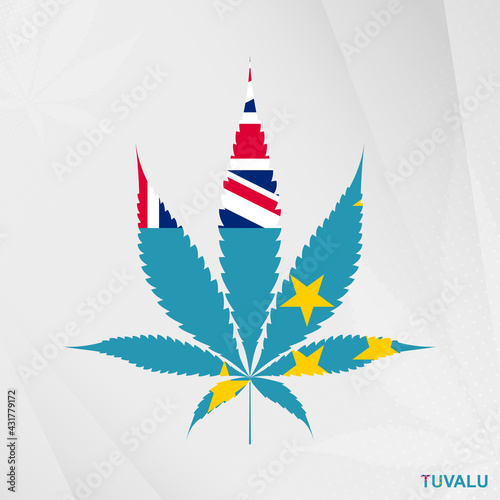 Flag of Tuvalu in Marijuana leaf shape. The concept of legalization Cannabis in Tuvalu.