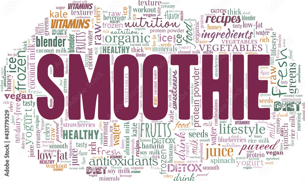 Fototapeta premium Smoothie vector illustration word cloud isolated on a white background.