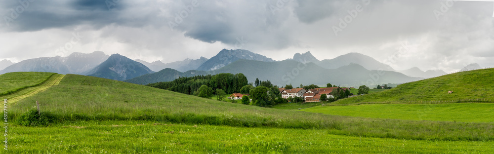 Mountain landscape panorama with alpine village