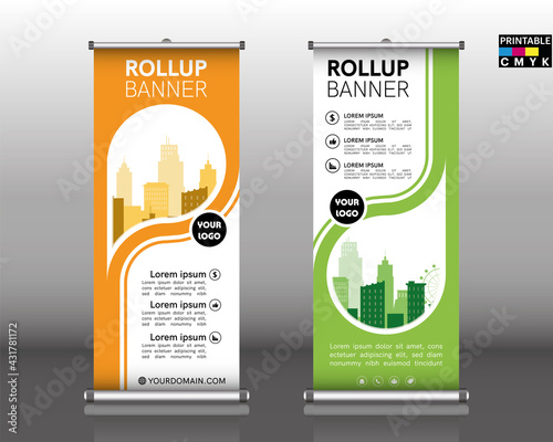 Creative double-sided color vector roll up banner design
