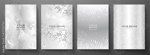 Modern cover design set. Creative silver background with abstract pattern. Elegant trendy vector collection for catalog, brochure template, invite layout, booklet