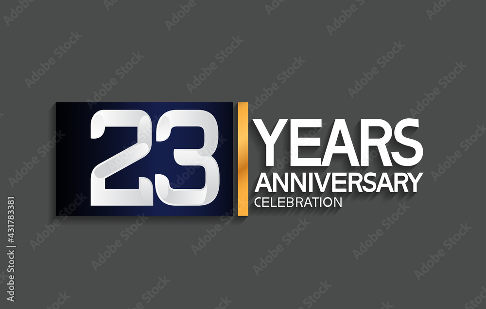 23 years anniversary logotype with blue and silver color with golden line for celebration moment