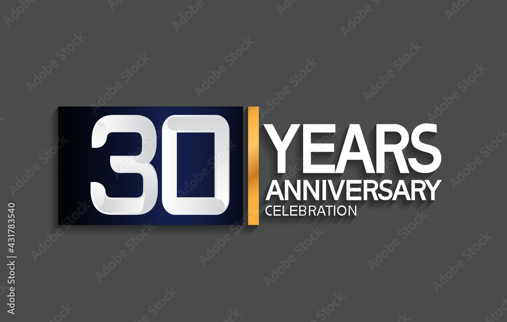 30 years anniversary logotype with blue and silver color with golden line for celebration moment