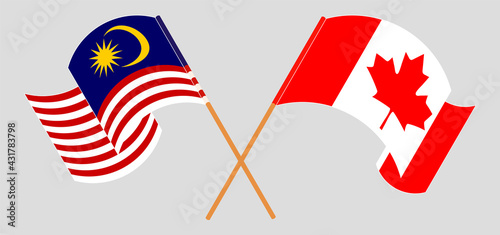 Crossed and waving flags of Malaysia and Canada
