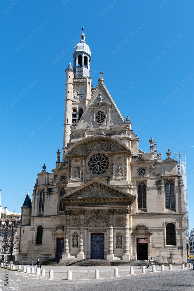 Saint-Etienne-du-Mont church in spring. It is located on the Montagne Sainte-Genevieve near the Pantheon - Paris, France.
