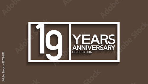 19 years anniversary logotype with white color in square isolated on brown background. vector can be use for company celebration purpose photo