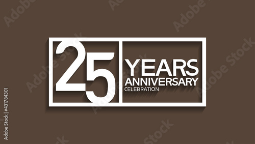 25 years anniversary logotype with white color in square isolated on brown background. vector can be use for company celebration purpose