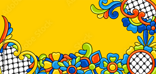 Background with mexican talavera pattern. Decoration with ornamental flowers. Background with mexican talavera pattern. Decoration with ornamental flowers.