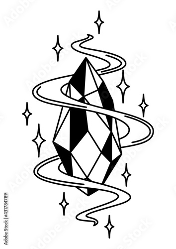 Magic crystal or amulet. Mystic, alchemy, spirituality, tattoo art.