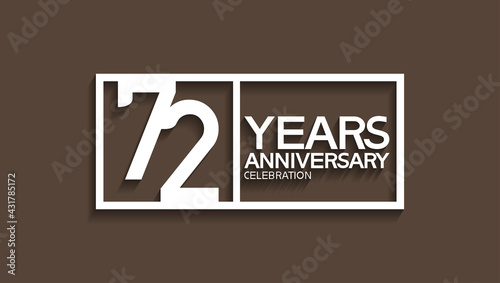 72 years anniversary logotype with white color in square isolated on brown background. vector can be use for company celebration purpose