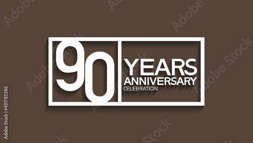 90 years anniversary logotype with white color in square isolated on brown background. vector can be use for company celebration purpose