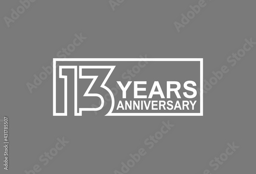 13 years anniversary logotype with white color outline in square isolated on grey background. vector can be use for company celebration purpose
