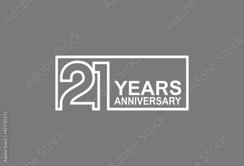 21 years anniversary logotype with white color outline in square isolated on grey background. vector can be use for company celebration purpose