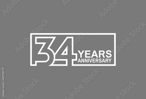 34 years anniversary logotype with white color outline in square isolated on grey background. vector can be use for company celebration purpose