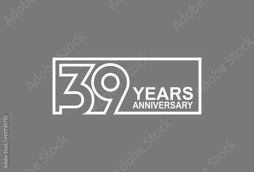 39 years anniversary logotype with white color outline in square isolated on grey background. vector can be use for company celebration purpose