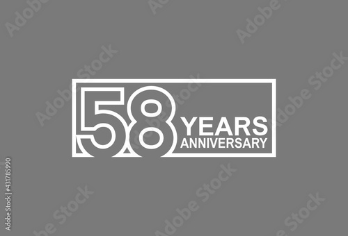 58 years anniversary logotype with white color outline in square isolated on grey background. vector can be use for company celebration purpose