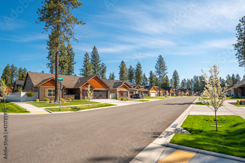 A neighborhood of new homes in a suburban community in the rural town of Coeur d'Alene, Idaho, USA. photo