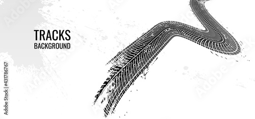 Tire tracks, vector illustration, grunge. For background page, brochure template, booklet, flyer.
