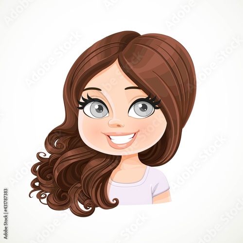 Beautiful girl the brunette with hair are shifted through a shoulder portrait isolated on white background