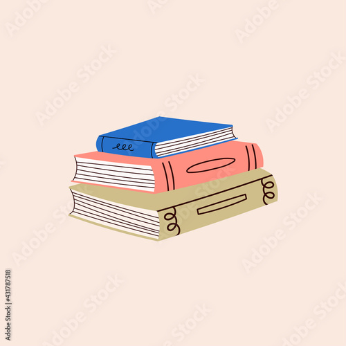 Stack of three colorful books. Read more books concept. Hand drawn educational Vector illustration. Cartoon modern style. Poster or print template