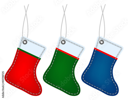 Stocking shape Christmas sale tag set, vector illustration