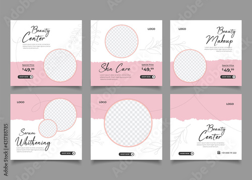 Set of Editable makeup and beauty square banner template design.