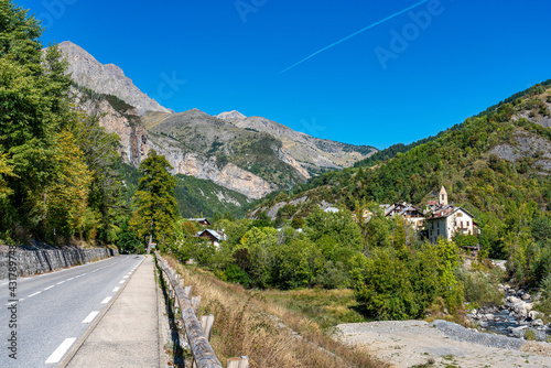 Landscape view of Col de la Cayolle pass and surrounding mountains in France