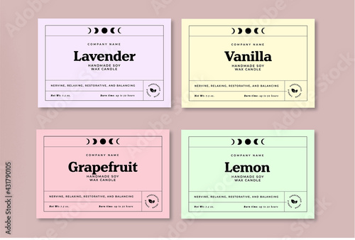 candle label editable template moon phases pastel colors