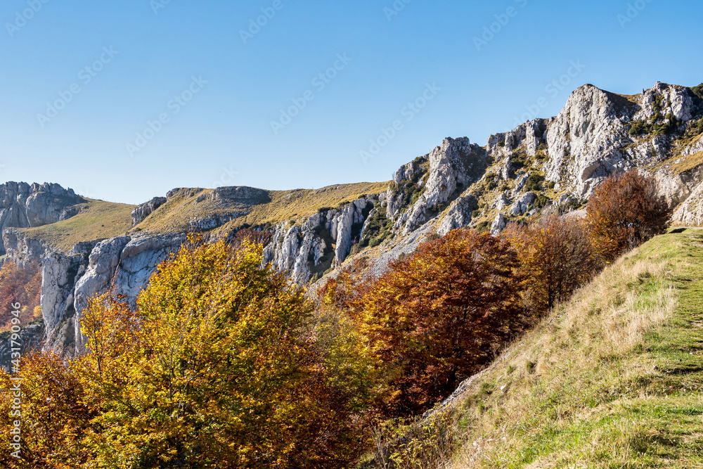 French countryside. Col de la Bataille: view of the heights of the Vercors, the marly hills and the valley Val de Drome