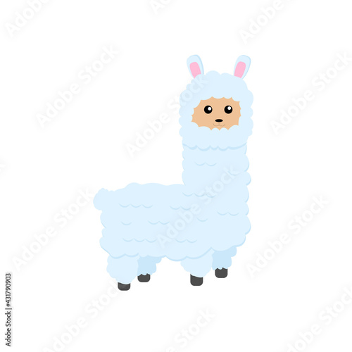 Cute little alpaca illustration on a white background. Cartoon character. Cartoon lama alpaca. Vector illustration with alpaca for cards, case, textile, invitation, banners etc.