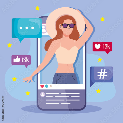 woman influencer in smartphone