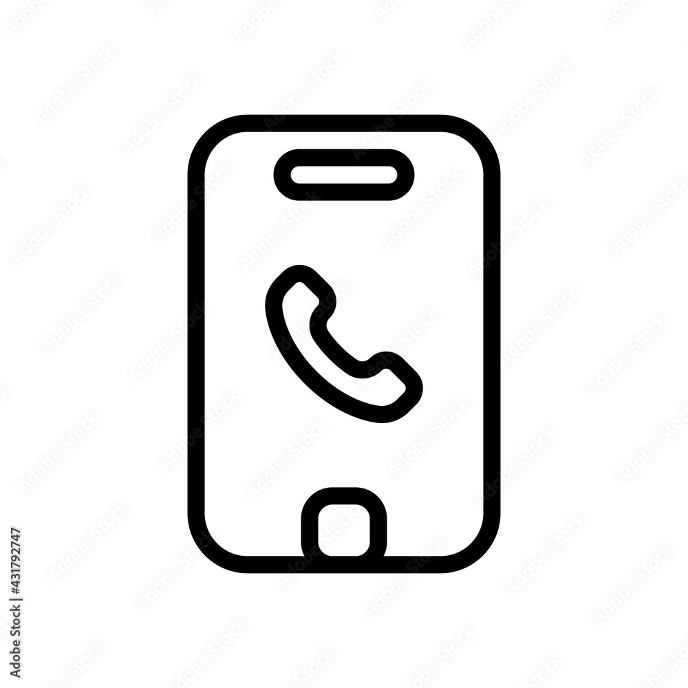 Mobile phone, cellphone, simple icon. Black linear icon with editable stroke on white background Mobile phone, cellphone, simple icon. Black linear icon with editable stroke on white background