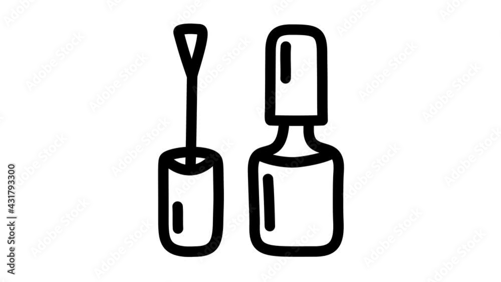 Nail polish bottle icon animation. Motion graphics 4k video motion illustration sign. Outline doodle style alpha channel