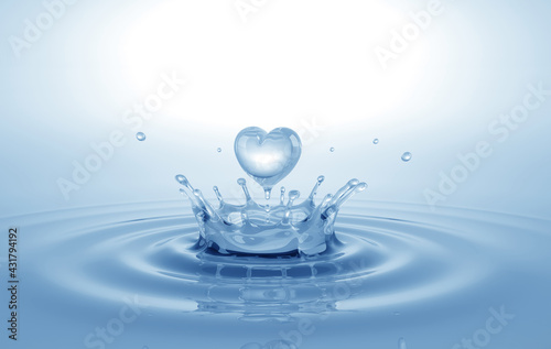 Heart shaped water splash. Conceptual symbol. 3D illustration.