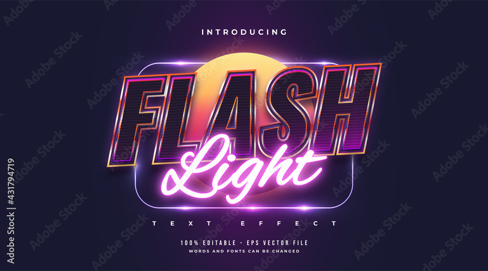 Flash Light Text Style with Colorful and Glowing Neon Effect. Editable Text Style Effect