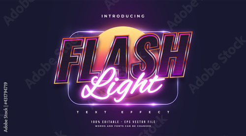 Flash Light Text Style with Colorful and Glowing Neon Effect. Editable Text Style Effect